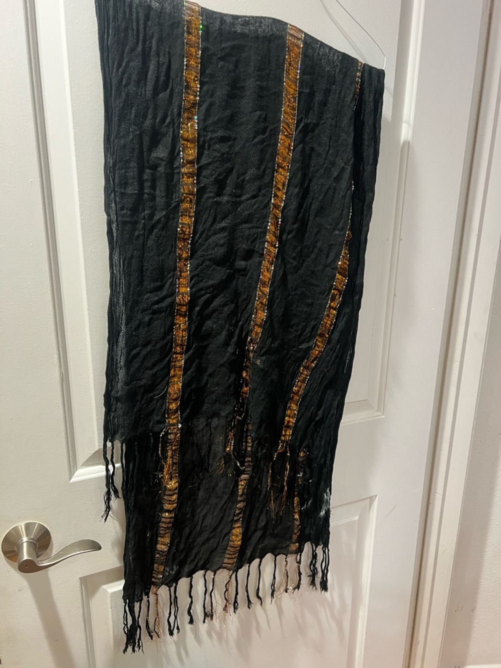 Black Scarf with Metallic Gold Accent Stripes